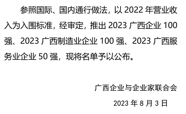 2023广西企业100强名单公布