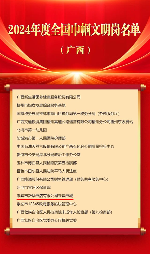 来宾书城喜获全国巾帼文明岗称号